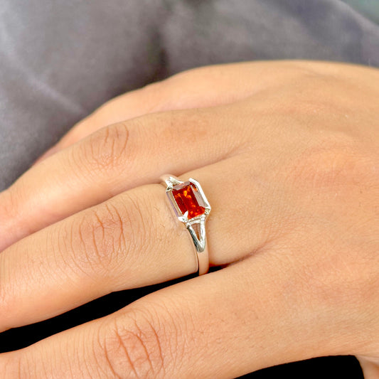 Natural  Hessonite Gemstone 925 Pure Silver Ring (Certified)