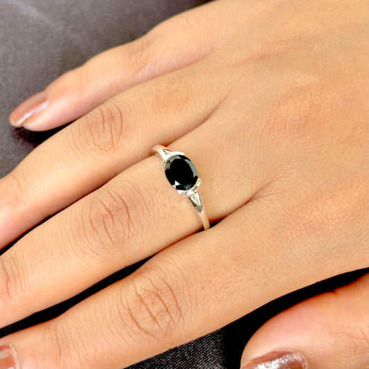 Natural Black Onyx 925 Pure Silver Ring (Certified)