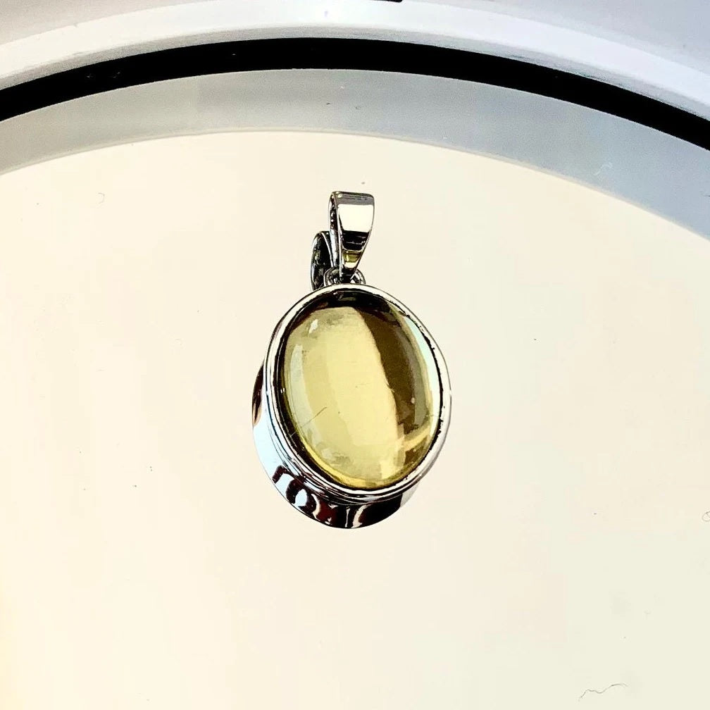 Natural Lemon Quartz Oval Cut 925 Pure Silver Pendant