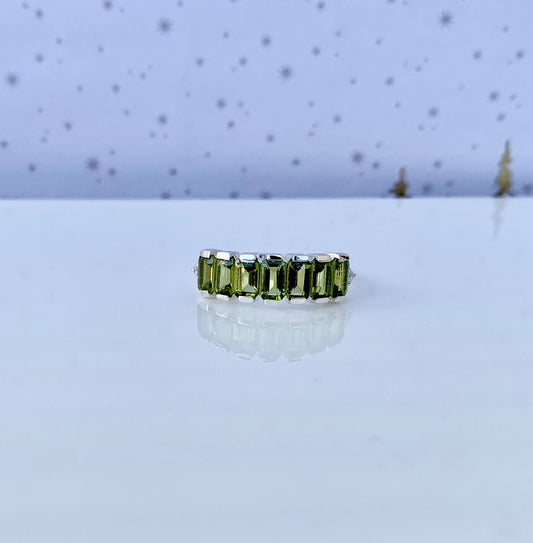 925 Pure Silver Natural Peridot Baguette Eternity Band Ring