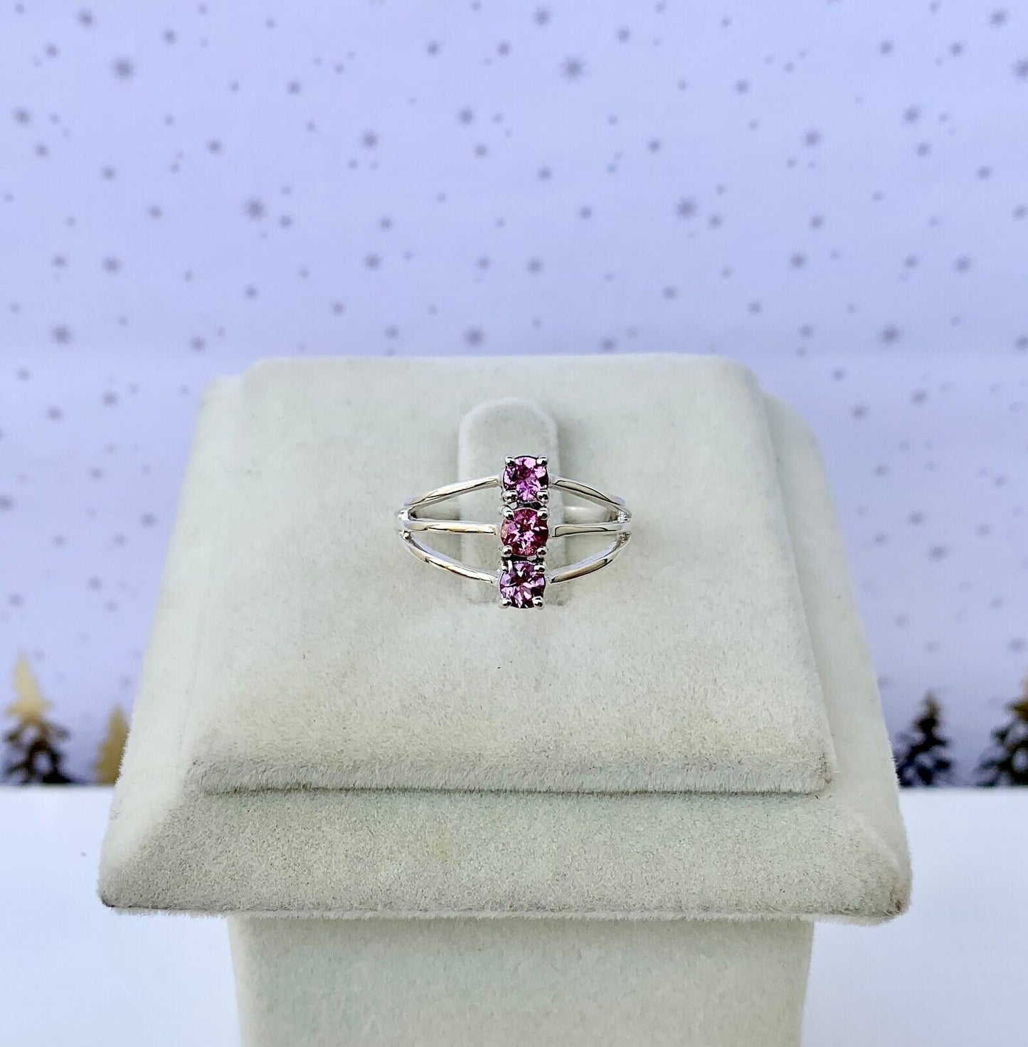 925 Pure Silver Natural Pink Tourmaline October Birthstone Dainty Ring