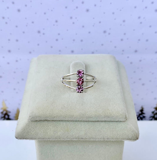 925 Pure Silver Natural Pink Tourmaline October Birthstone Dainty Ring