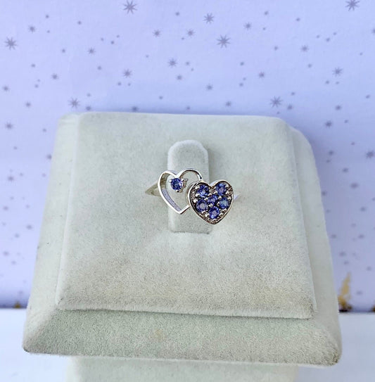 925 Pure Silver Natural Tanzanite Heart Love Ring
