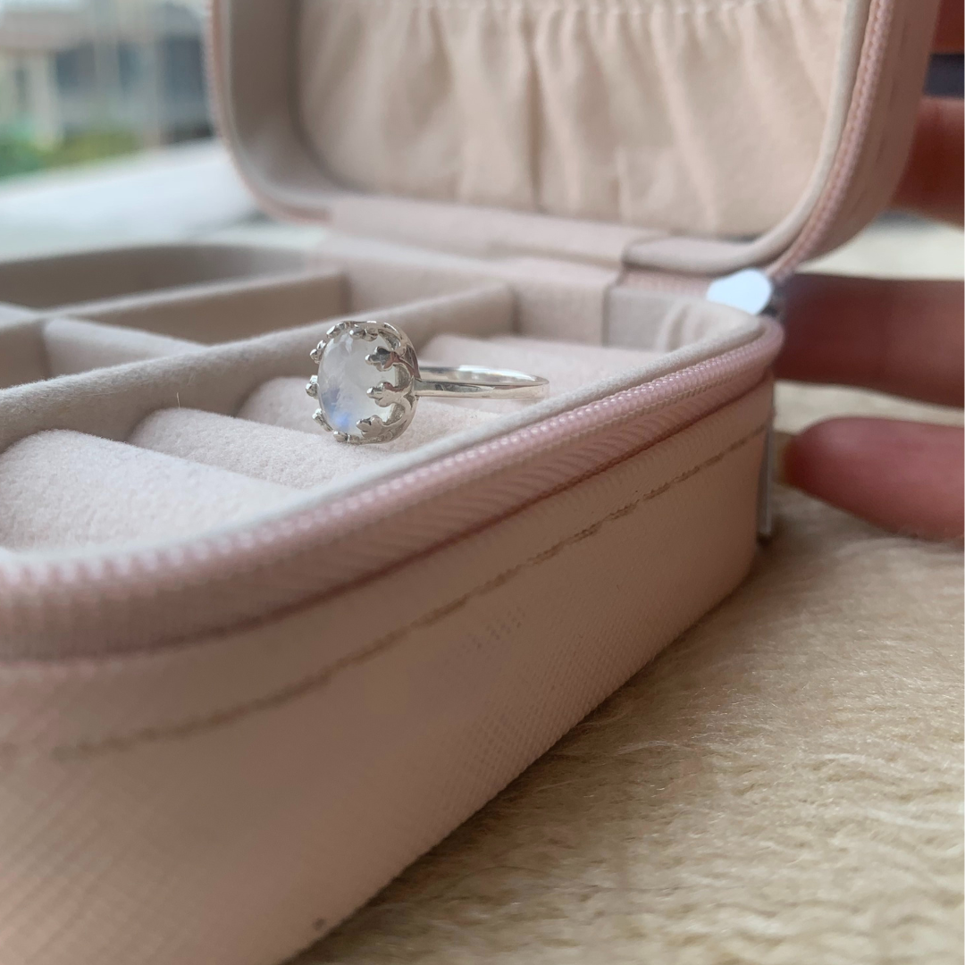 925 Pure Silver Natural Rainbow Moonstone Ring