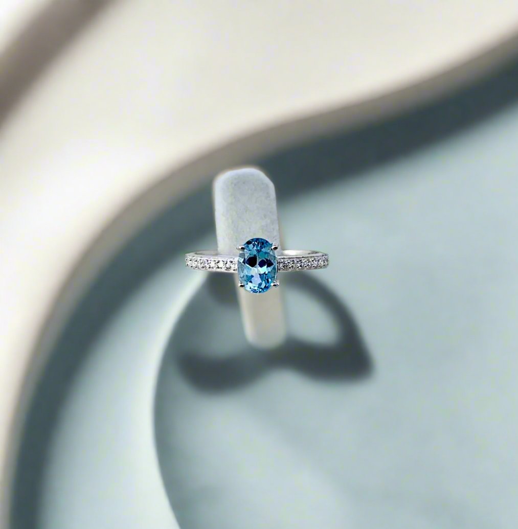 Azure Elegance: 925 Pure Silver Natural Blue Topaz Ring for Her