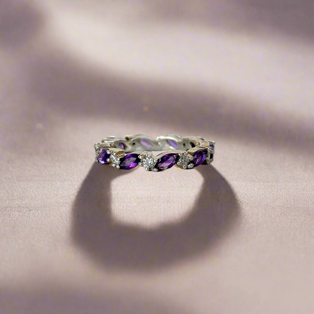 925 Pure Silver Natural Amethyst Eternity Band