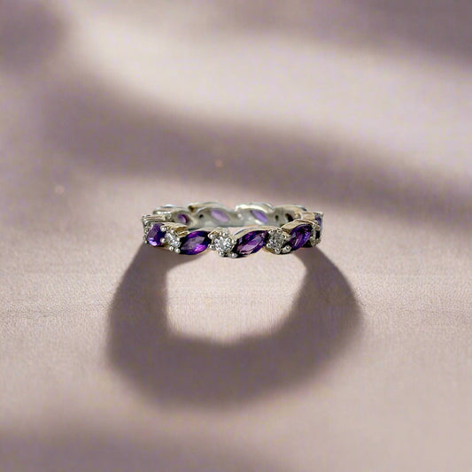 925 Pure Silver Natural Amethyst Eternity Band