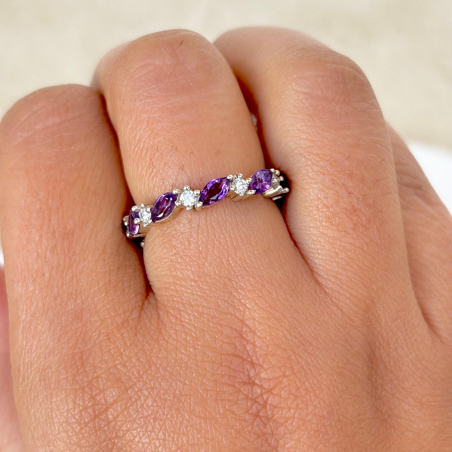 925 Pure Silver Natural Amethyst Eternity Band