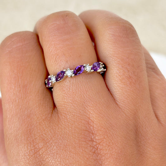 Natural Amethyst Eternity 925 Pure Silver Band (Certified)