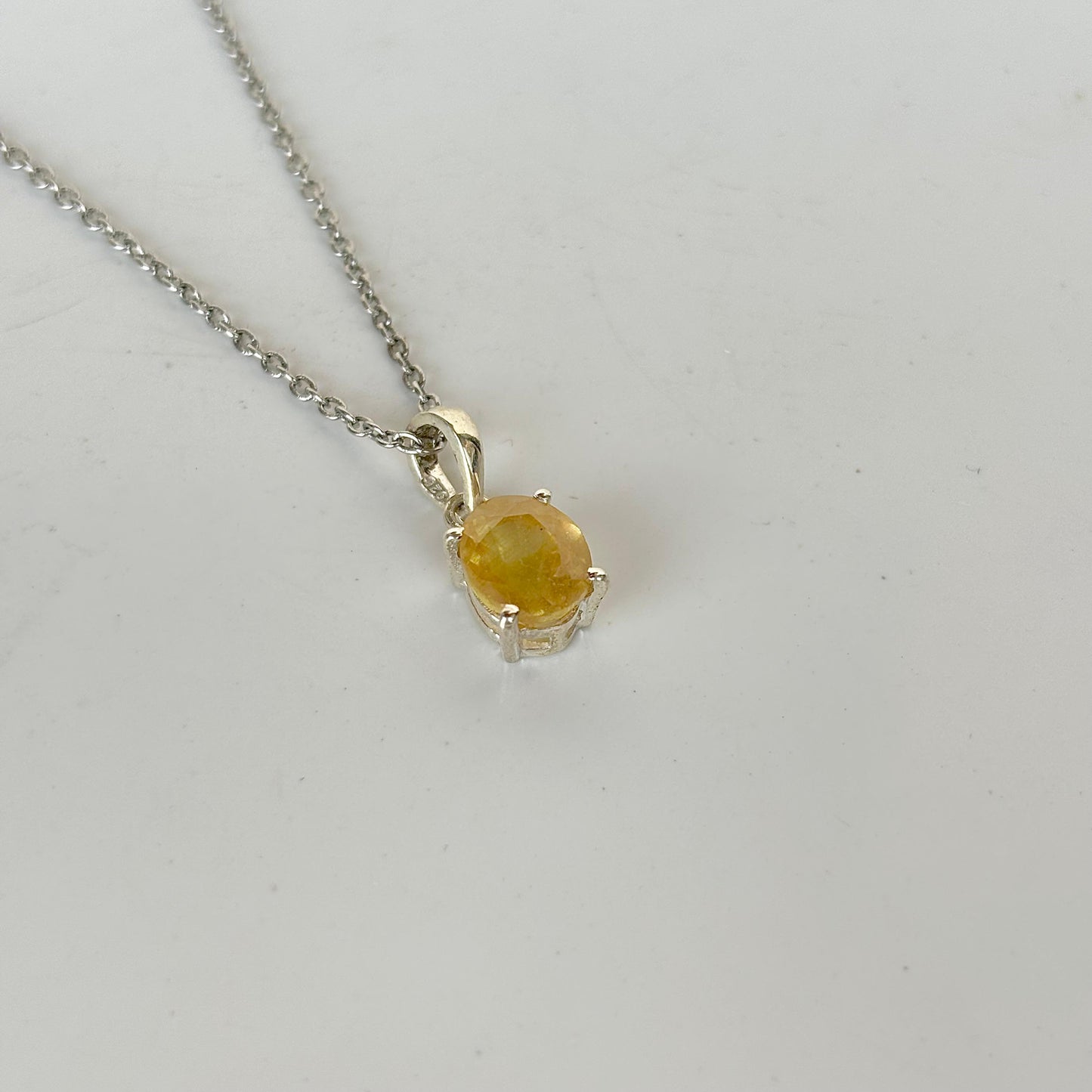 925 Pure Silver Natural Yellow Sapphire Pendant Necklace