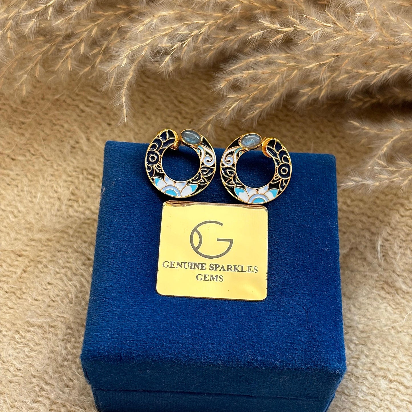 925 silver earrings with natural labradorite and floral enamel design – elegant handcrafted jewelry for women