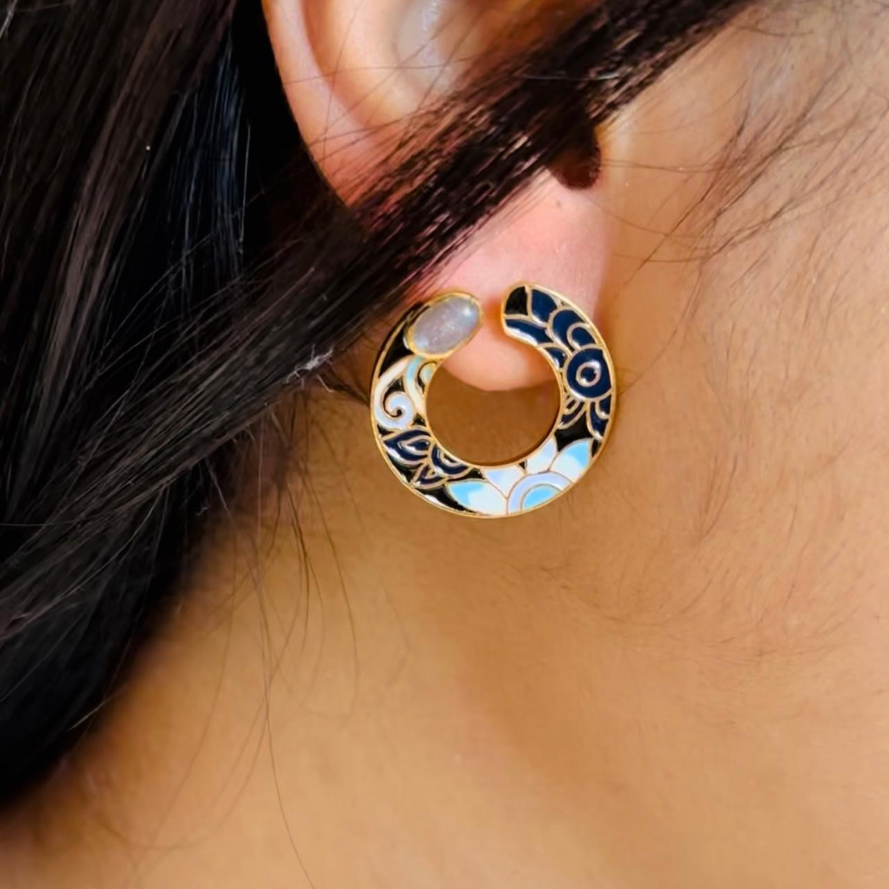 925 silver earrings with natural labradorite and floral enamel design – elegant handcrafted jewelry for women