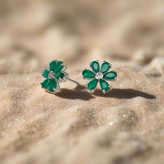Sterling silver earrings featuring natural green onyx gemstones – elegant handcrafted jewelry