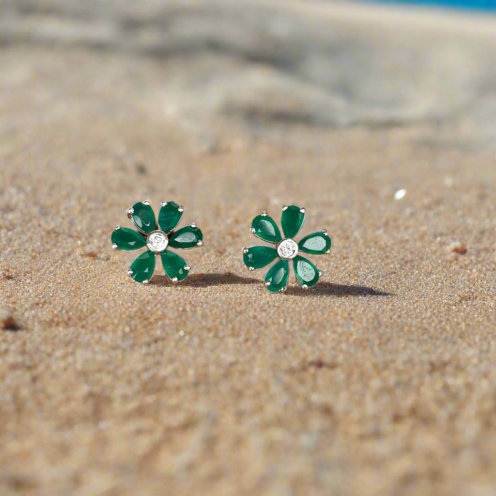 Sterling silver earrings featuring natural green onyx gemstones – elegant handcrafted jewelry