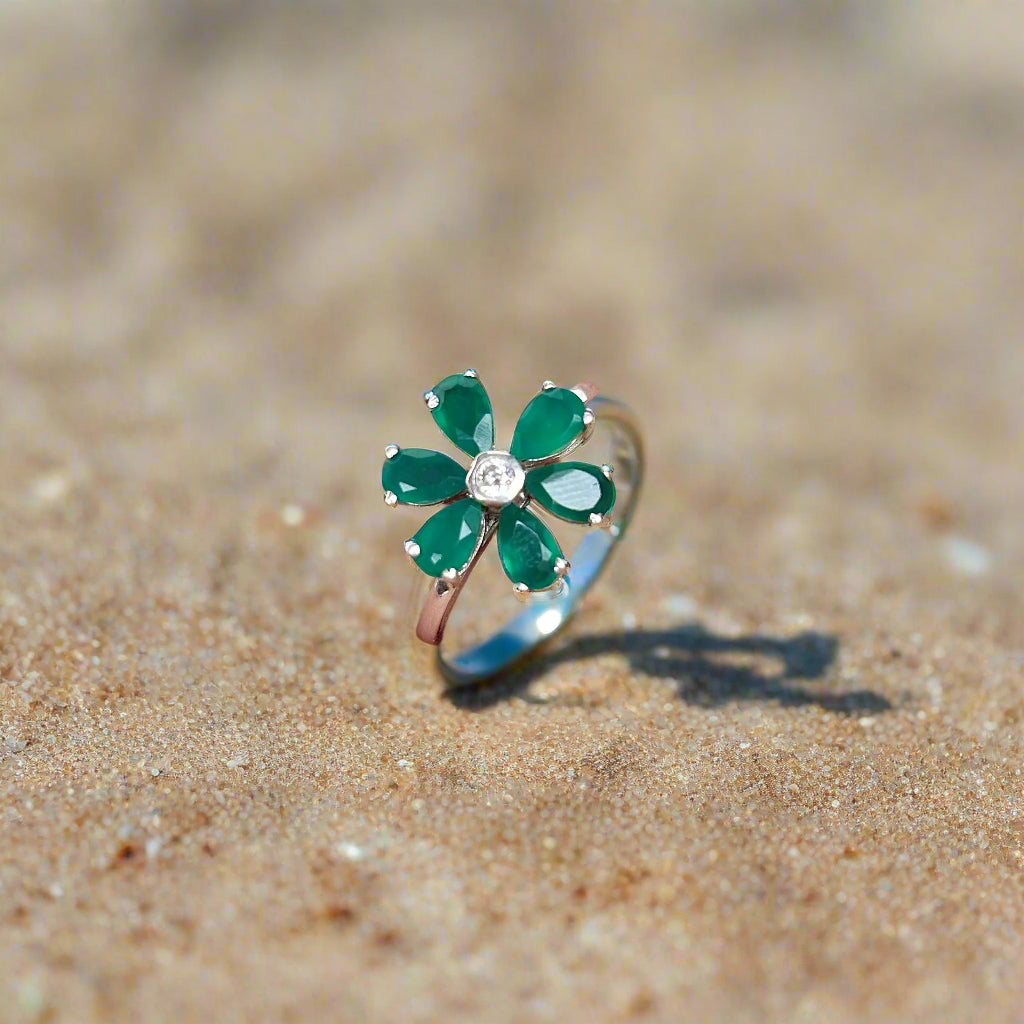 Sterling silver earrings with natural green onyx gemstones – handcrafted elegant jewelry for women