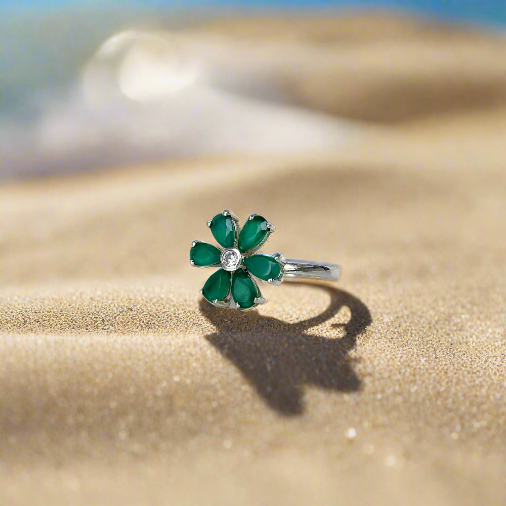 Sterling silver earrings with natural green onyx gemstones – handcrafted elegant jewelry for women