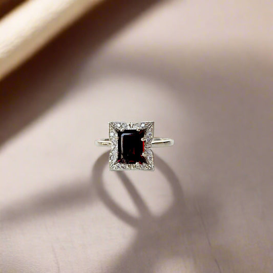 925 Pure Silver Statement Natural Garnet Ring