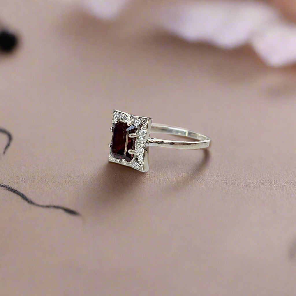 925 Pure Silver Statement Natural Garnet Ring