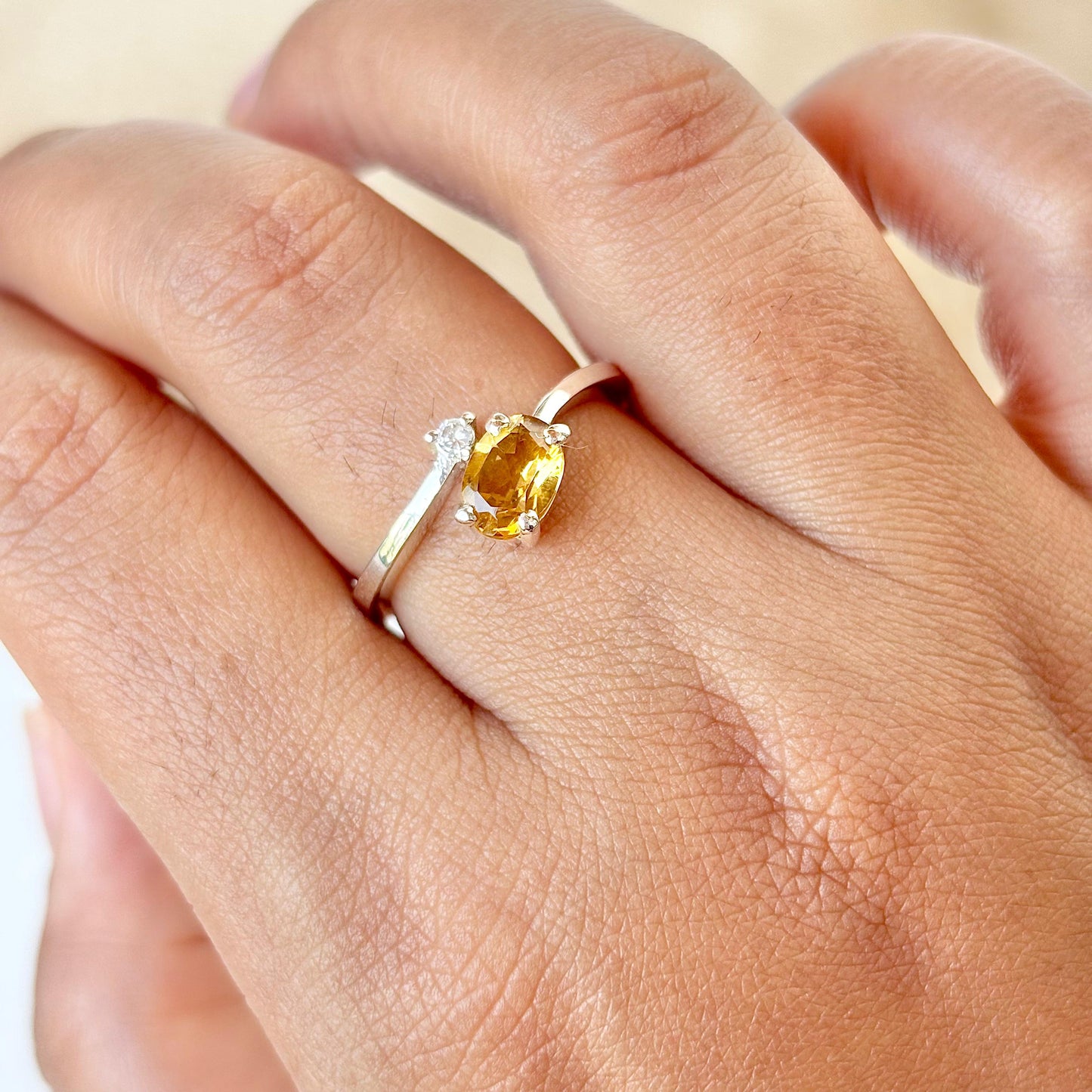 925 Pure Silver Natural Citrine Oval Ring