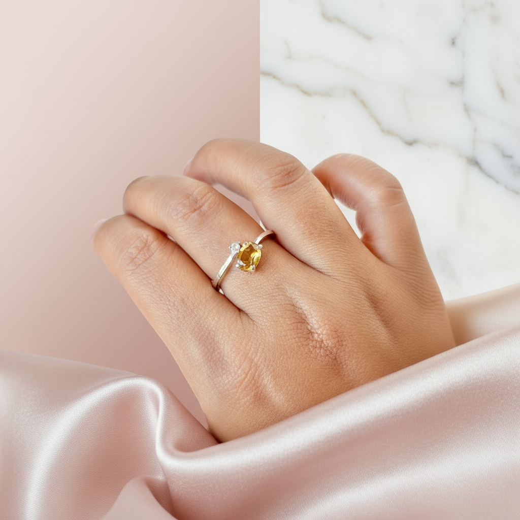 925 Pure Silver Natural Citrine Oval Ring