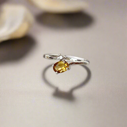 925 Pure Silver Natural Citrine Oval Ring