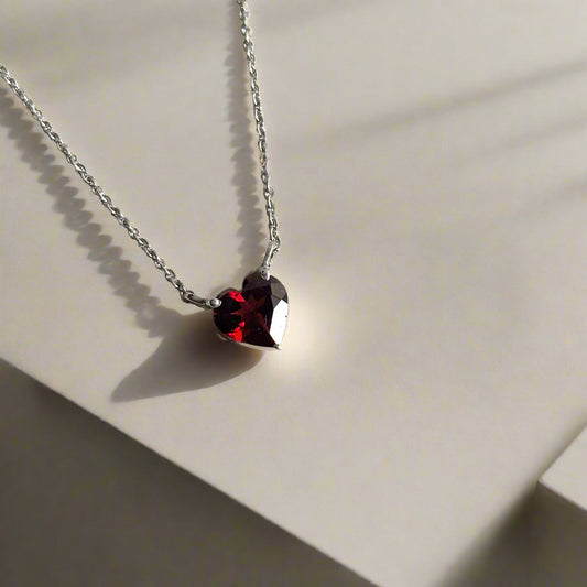Natural Garnet Heart Shape 925 Pure Silver Pendant