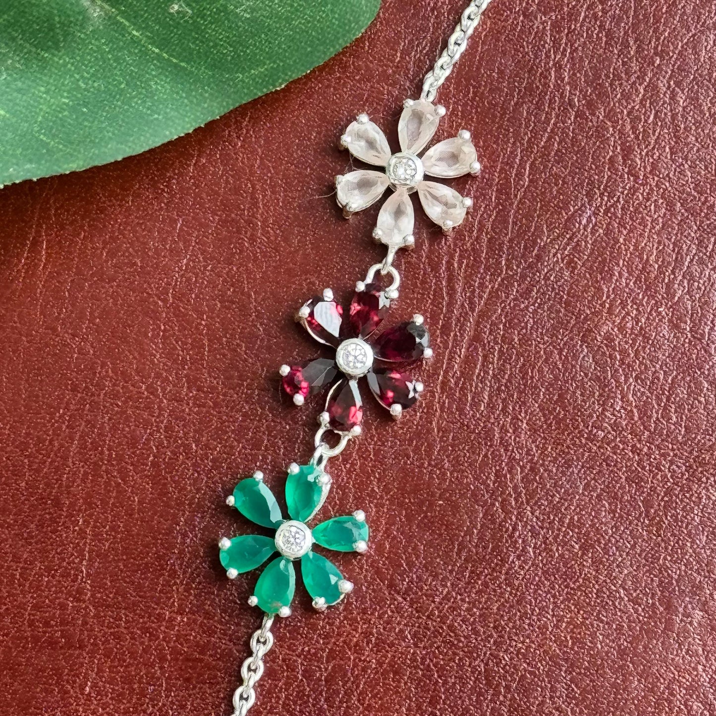 Natural Gemstones 925 Pure Silver Flower Bracelet