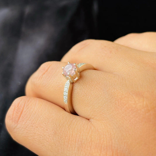 Natural Rose Quartz 925 Pure Silver Ring (Certified)