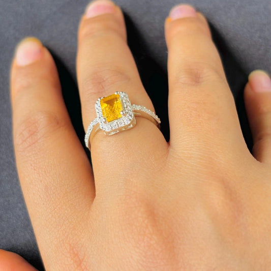 Natural Citrine 925 Pure Silver Ring (Certified)