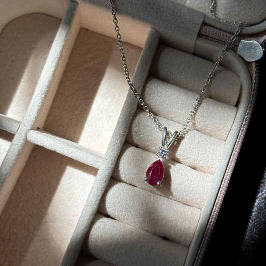 925 Pure Silver Pear Cut Natural Ruby Pendant Necklace