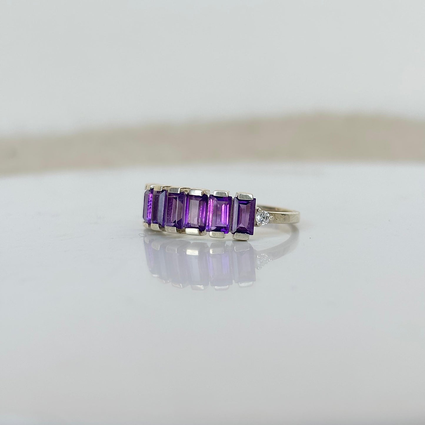 925 Pure Silver Natural Amethyst Baguette Eternity Band Ring