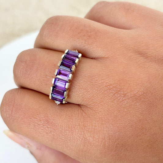 Natural Amethyst 925 Pure Silver Band Ring (Certified)