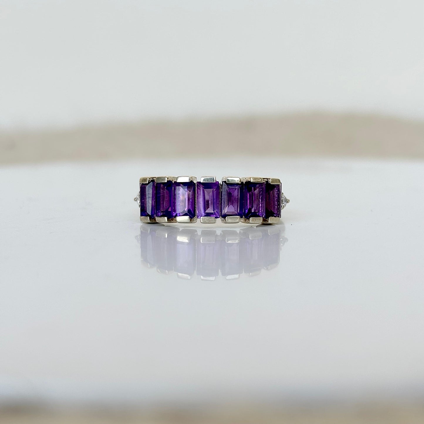 925 Pure Silver Natural Amethyst Baguette Eternity Band Ring