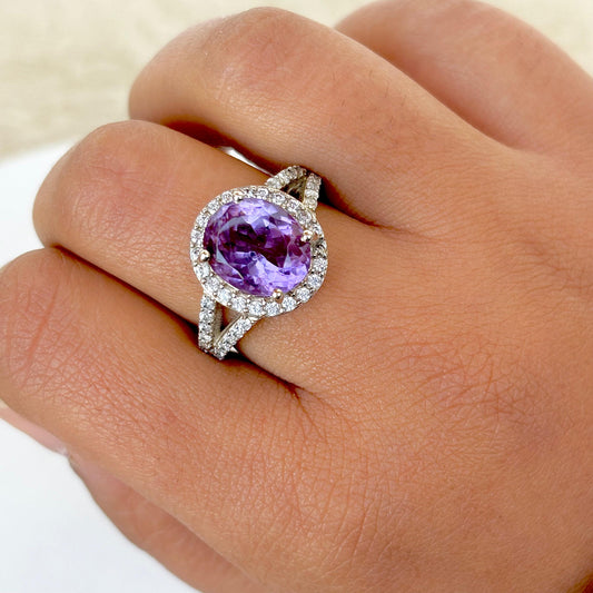Natural Amethyst 925 Pure Silver Oval Cut Ring (Certified)