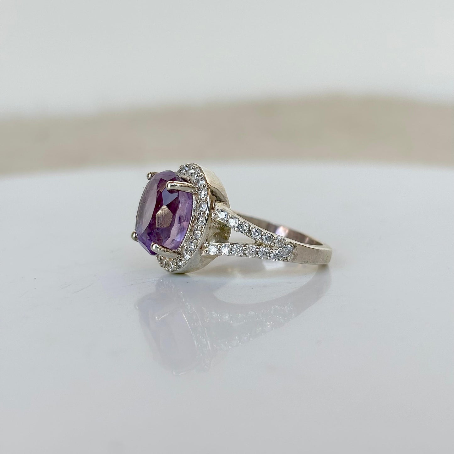 925 Pure Silver Natural Amethyst Oval Cut Ring
