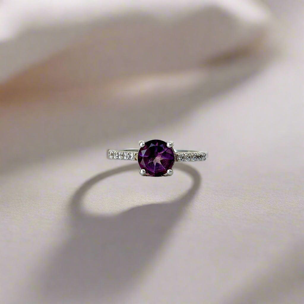 Deep Violet Majesty - 925 Pure Silver Dark Natural Amethyst Ring