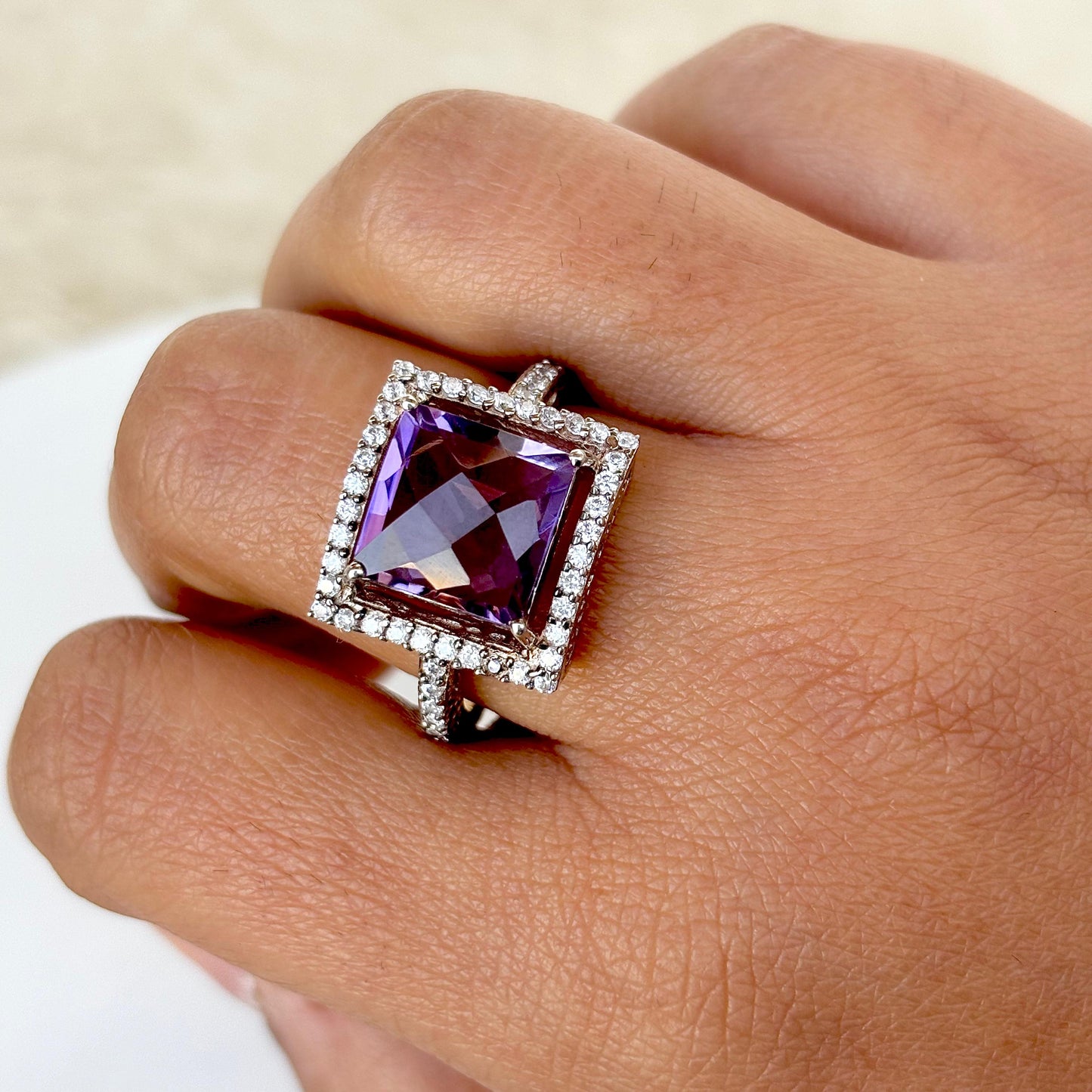 Natural Amethyst 925 Pure Silver Ring For Her