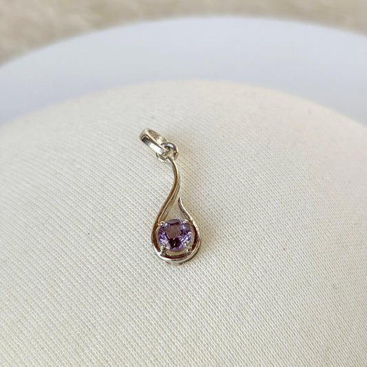 925 Pure Silver Solitaire Purple Natural Amethyst Necklace