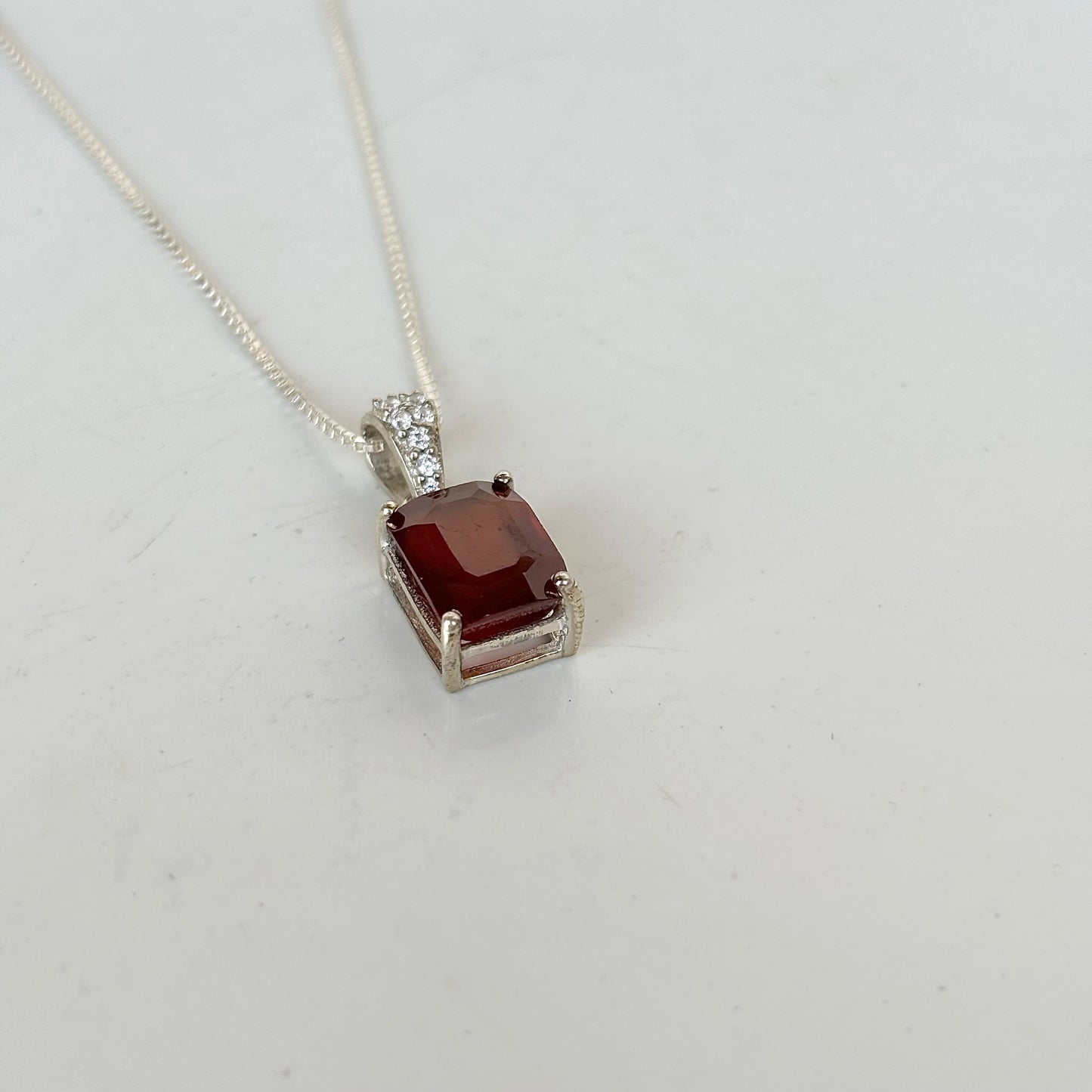 925 Pure Silver Natural Hessonite Garnet Pendant Necklace