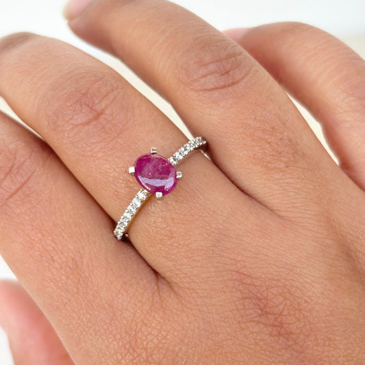 Natural Oval Cut Minimalistic Natural Ruby Ring (Certified)