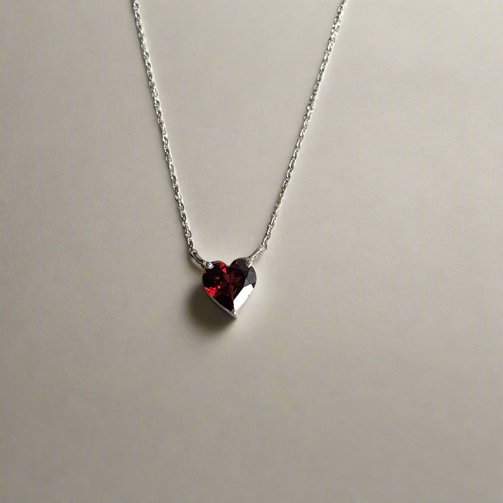 Natural Garnet Heart Shape 925 Pure Silver Pendant