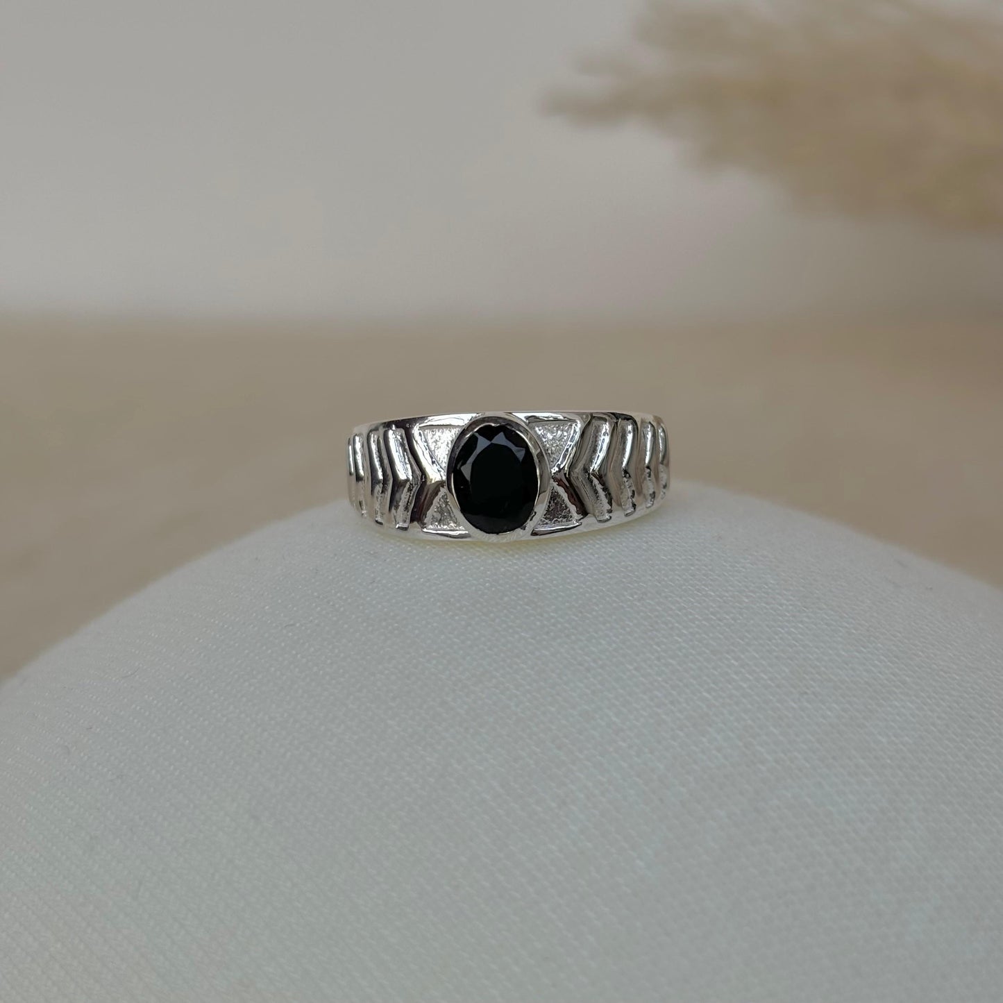 925 Pure Silver Natural Black Onyx Band Style Ring