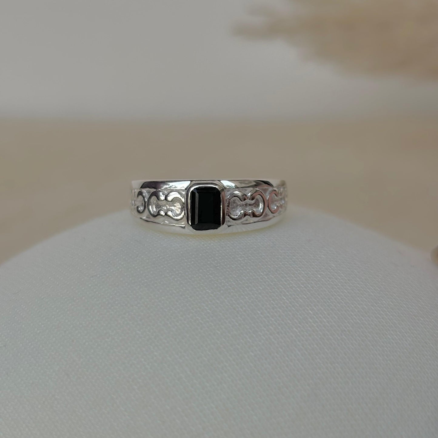 925 Pure Silver Natural Black Onyx Band Style Ring