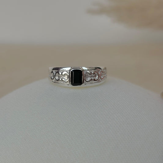 925 Pure Silver Natural Black Onyx Band Style Ring