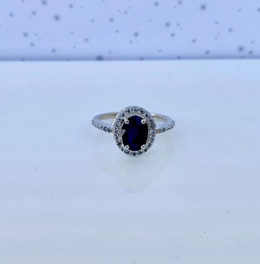 Natural Blue Sapphire Oval Cut 925 Pure Silver Statement Ring