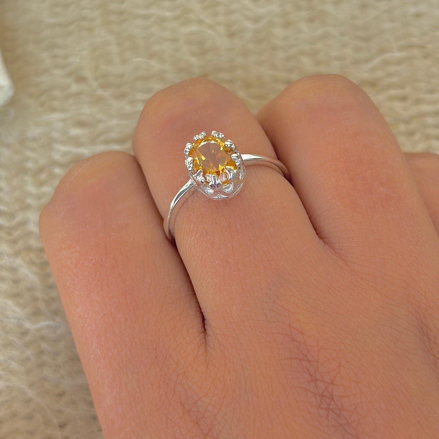 925 Pure Silver Oval Cut Natural Citrine Ring
