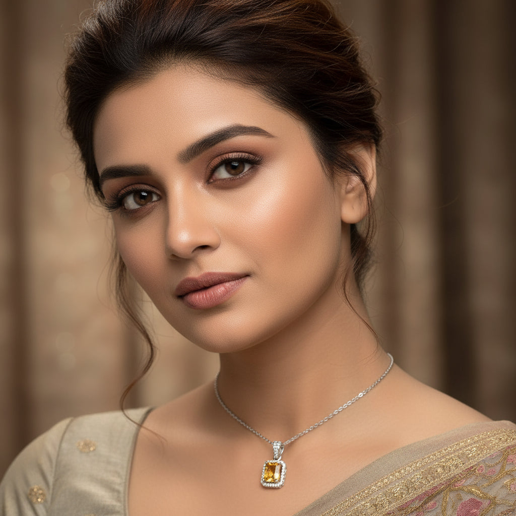 Elegant Carved Citrine Birthstone Pendant 925 Pure Silver