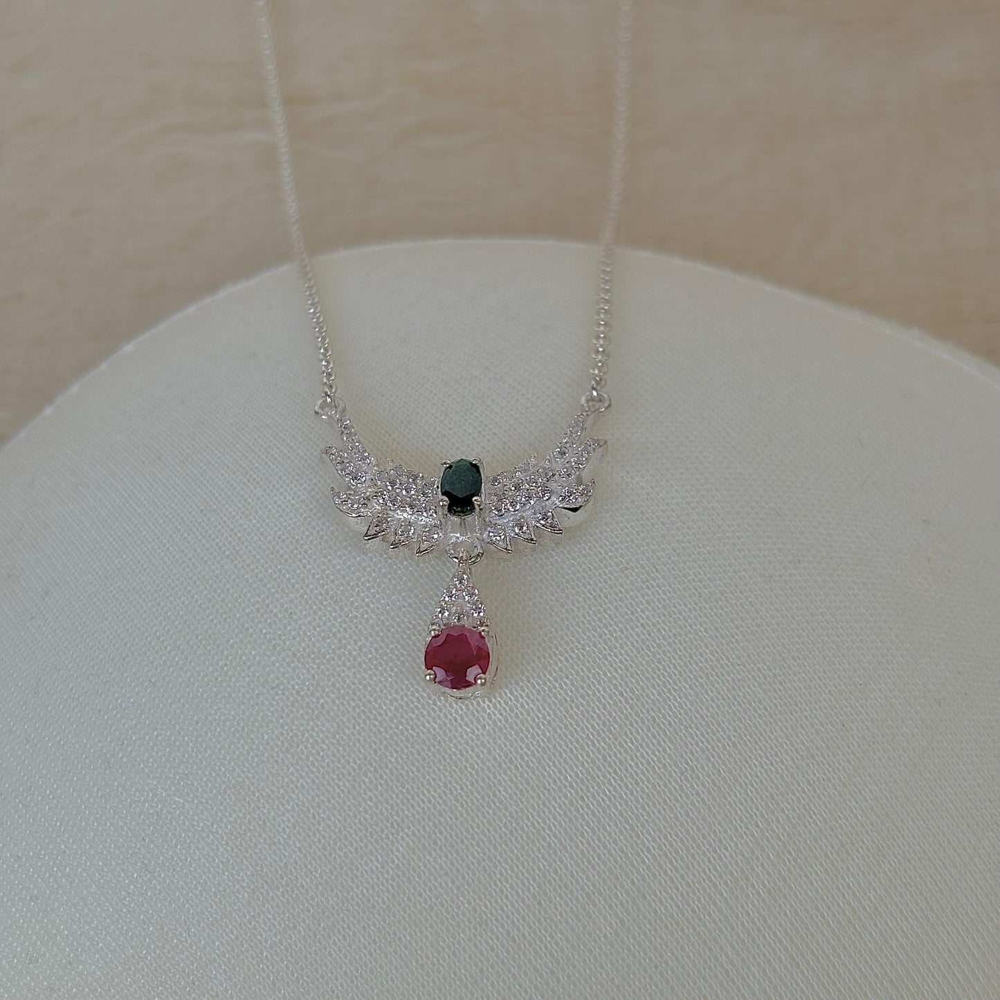 925 Pure Silver Natural Emerald Ruby Necklace