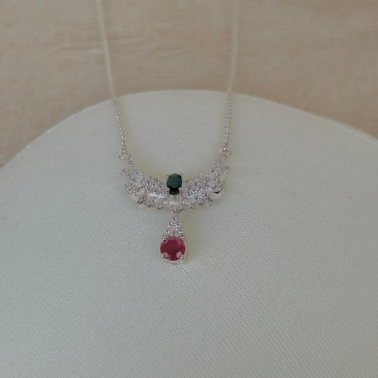925 Pure Silver Natural Emerald Ruby Necklace