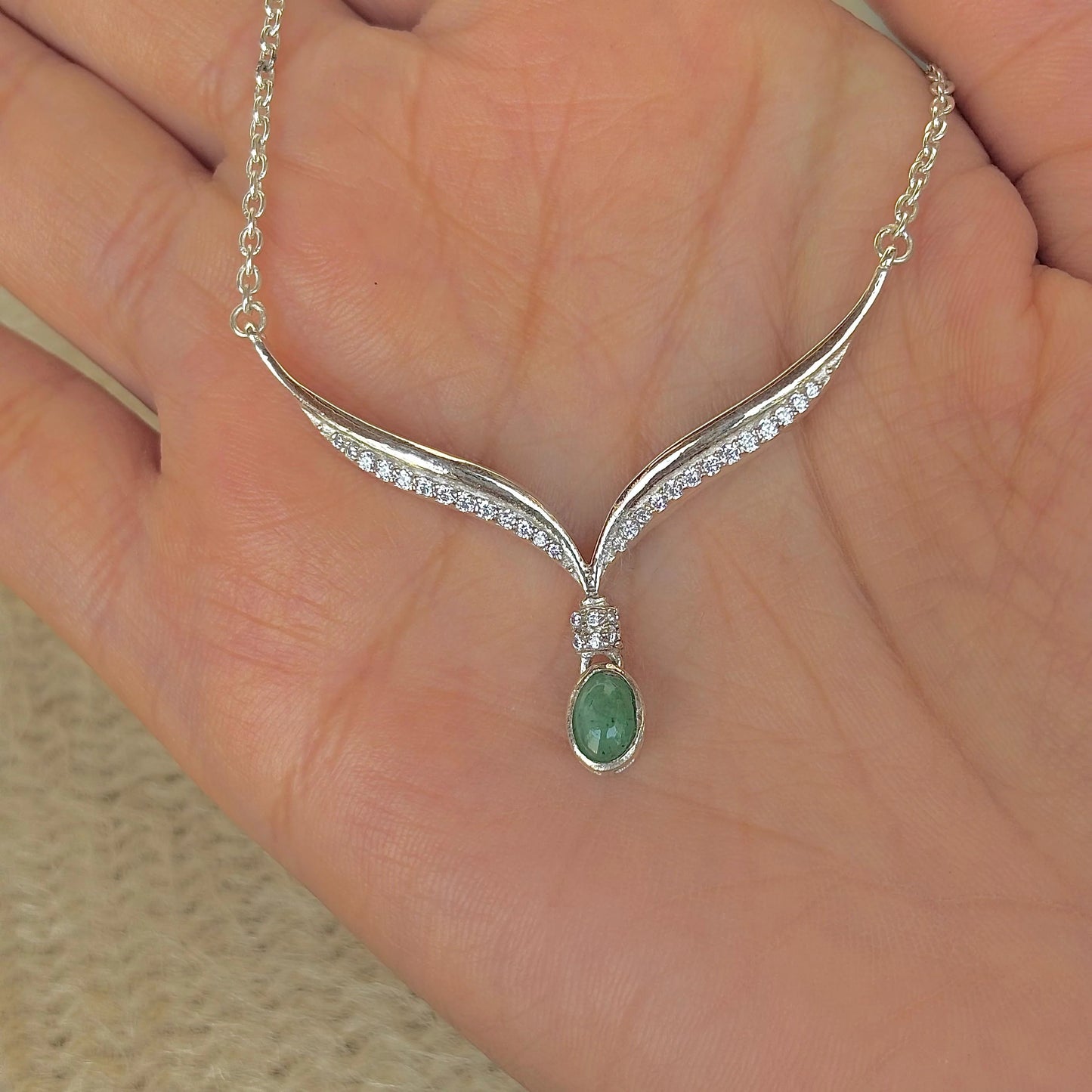 925 Pure Silver Natural Emerald Necklace